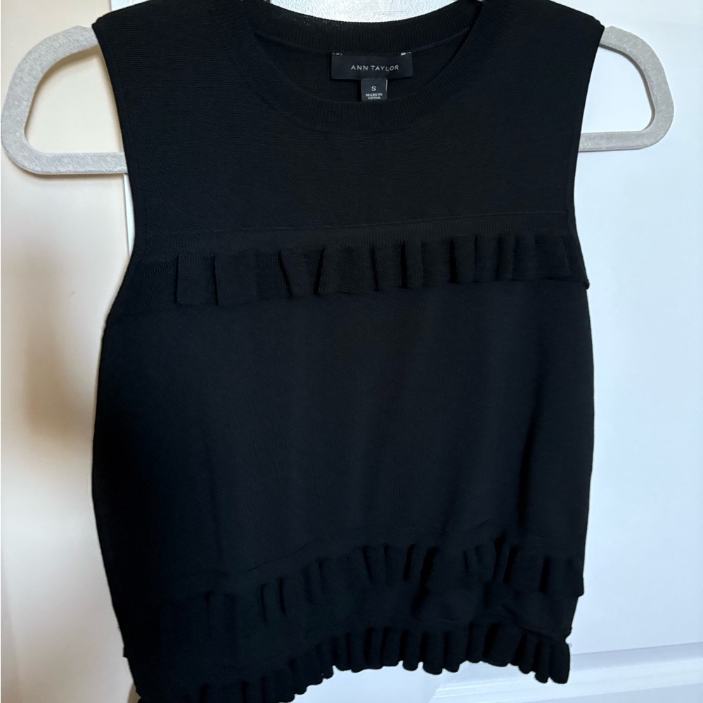Ann Taylor Black Ruffled Crop Tank Top